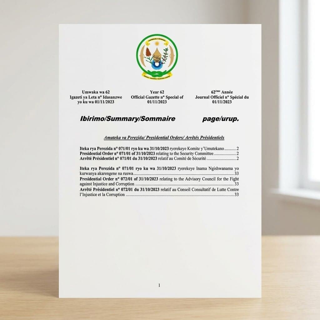 Rwanda Presidential Order No. 071/01 of 28 August 2024 Appointing a Senior Official