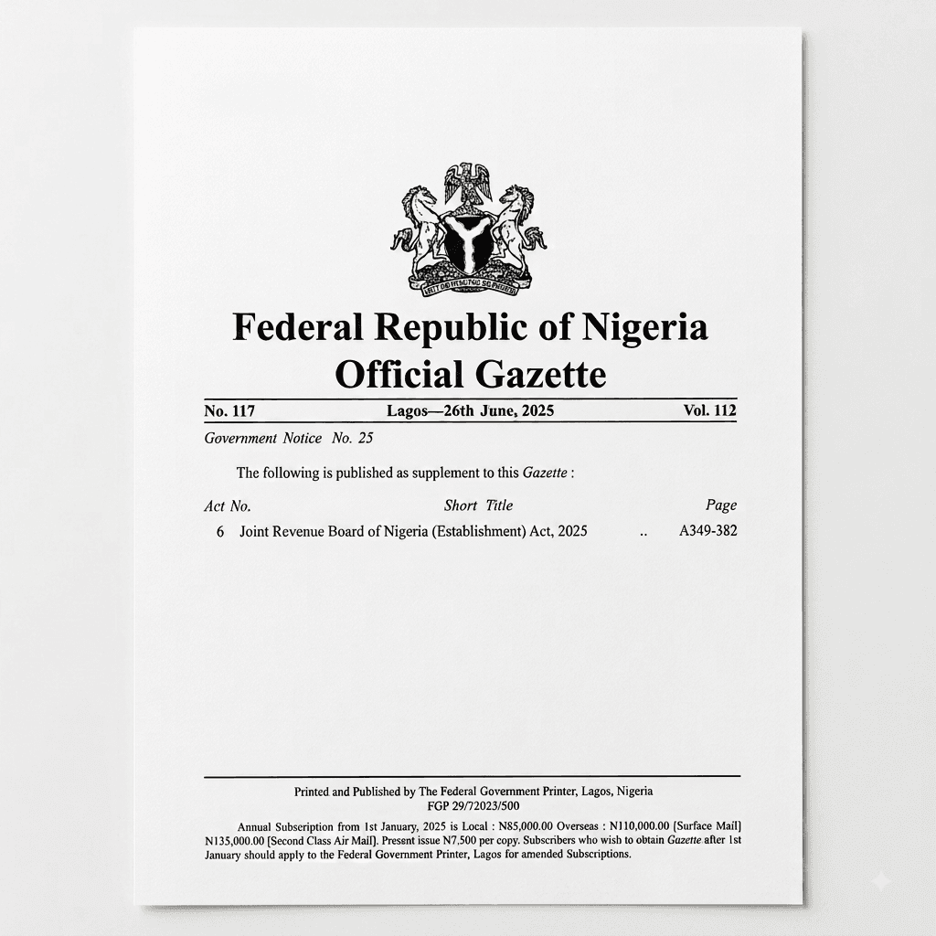 Joint Revenue Board of Nigeria (Establishment) Act, 2025