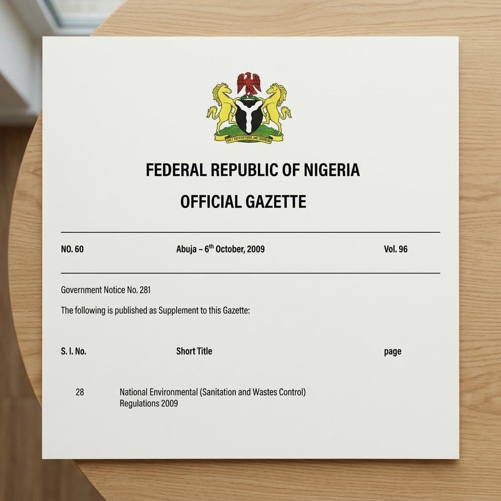 National Environmental (Sanitation and Wastes Control) Regulations, S. I. No. 28, 2009