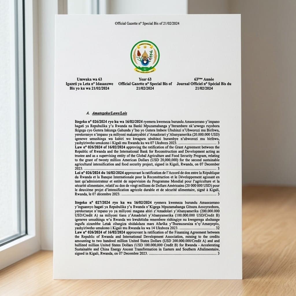 Law No. 026/2024 — Grant for the Second Sustainable Agricultural Intensification and Food Security Project