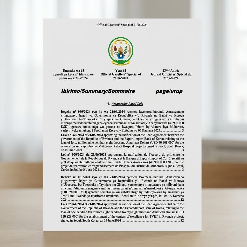 Law No. 061/2024 — Korea Eximbank Loan for Establishment of Centers of Excellence for TVET in Rwanda