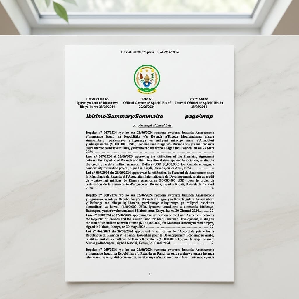 Law No. 068/2024 — Muhanga–Rubengera Road Project Loan Agreement