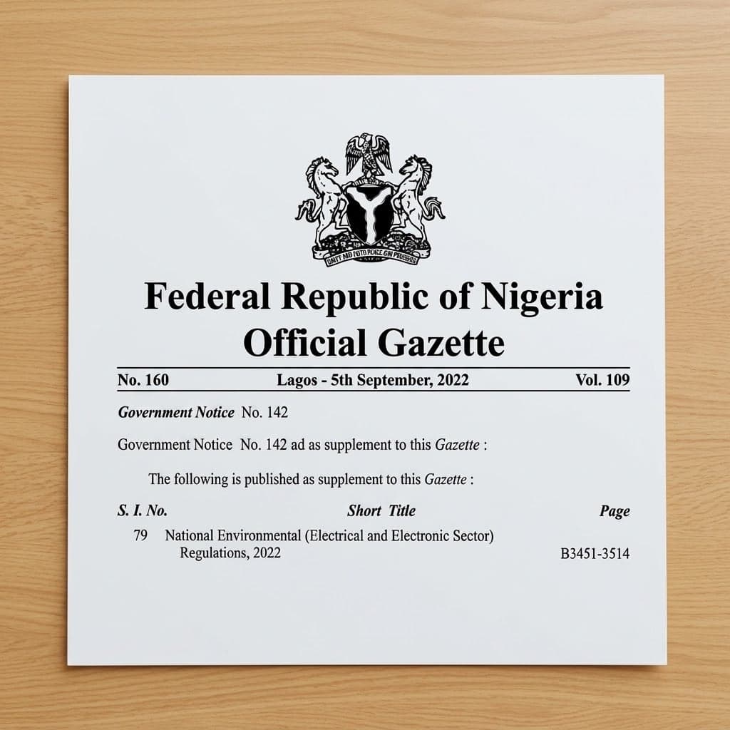 Nigeria's National Environmental (Electrical/Electronic Sector) Regulations, 2022