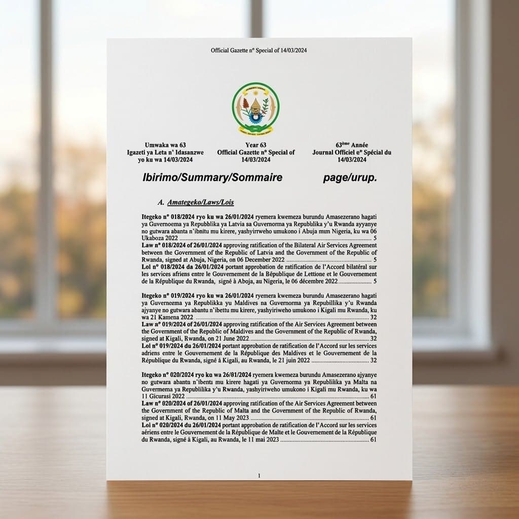 Law No. 019/2024 — Rwanda–Maldives Air Services Agreement