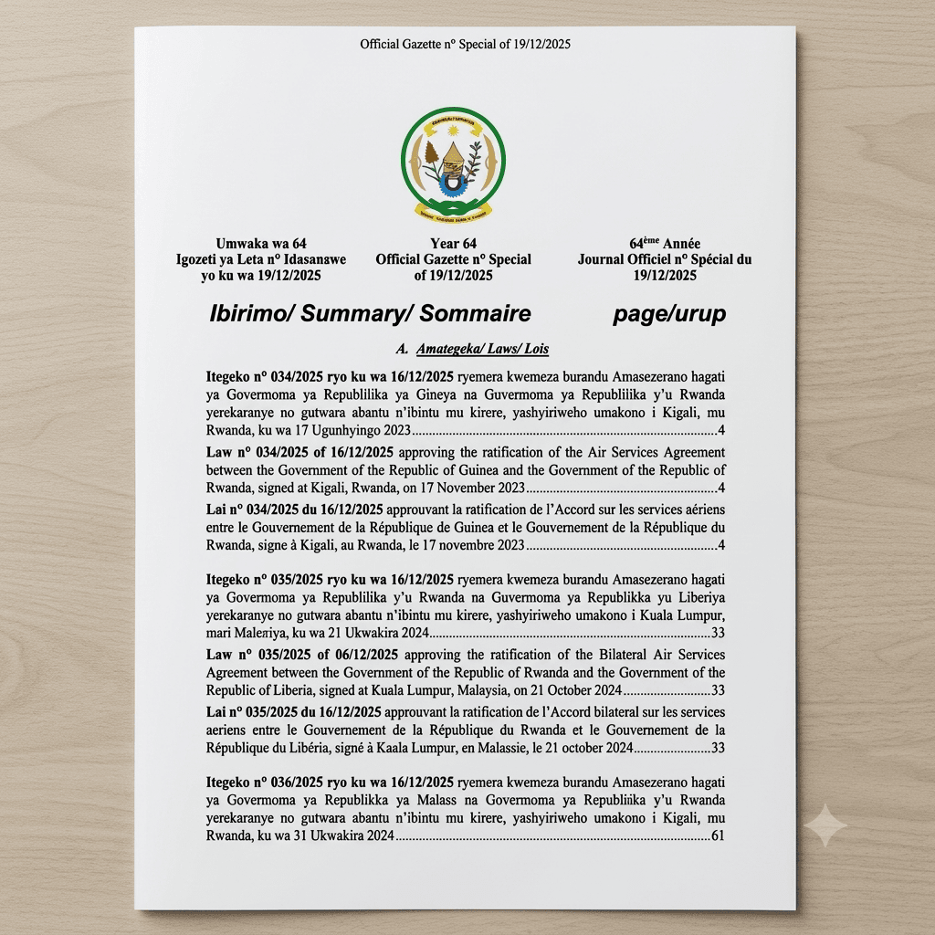 036/2025 Approving Rwanda–Malawi Air Services Agreement