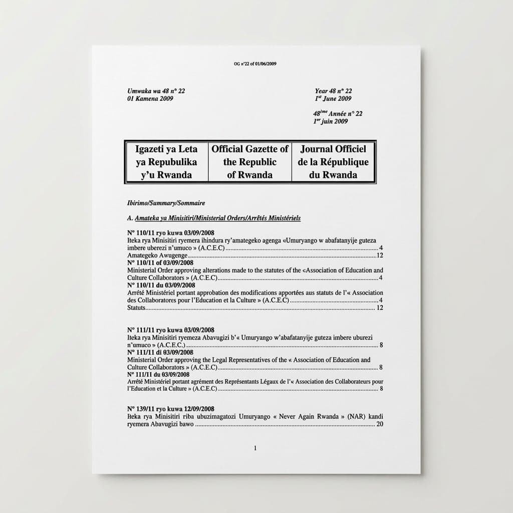 Ministerial Order No. 090/05 Granting Legal Personality to the Association of Education and Culture Collaborators (A.C.E.C)