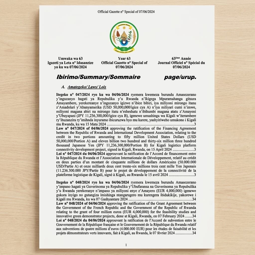 Law No. 048/2024 — France–Rwanda Grant for Innovative Green Demonstrator Projects