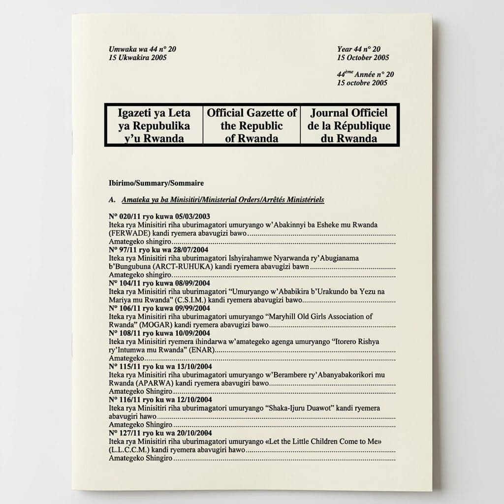 Ministerial Order No. 943/05 Granting Legal Personality to Action for Integrated Rural Development (DUHAMIC-ADRI)