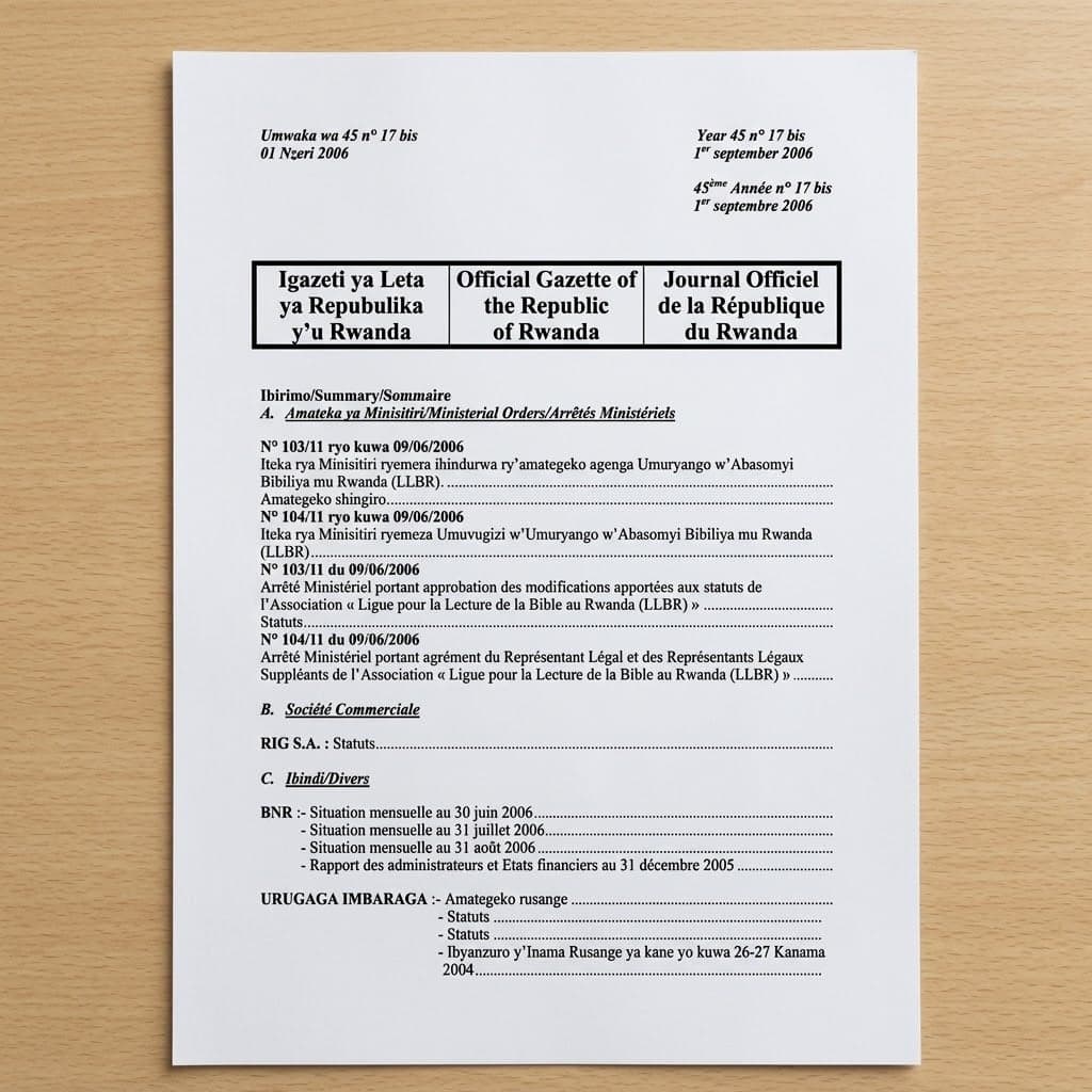 Approval of Amendments to the Statutes of Ligue pour la Lecture de la Bible au Rwanda (LLBR)