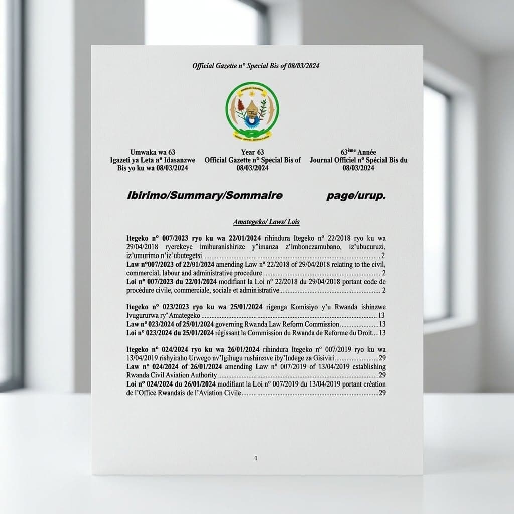 Law No. 024/2024 — Amending the Law Establishing the Rwanda Civil Aviation Authority