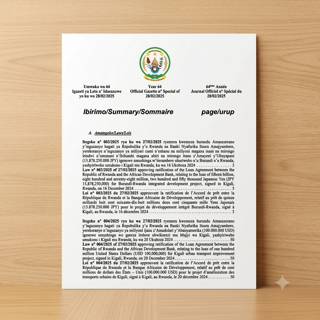 Rwanda Presidential Order No. 004/01 of 27 February 2025 on the Burundi-Rwanda Integrated Development Project