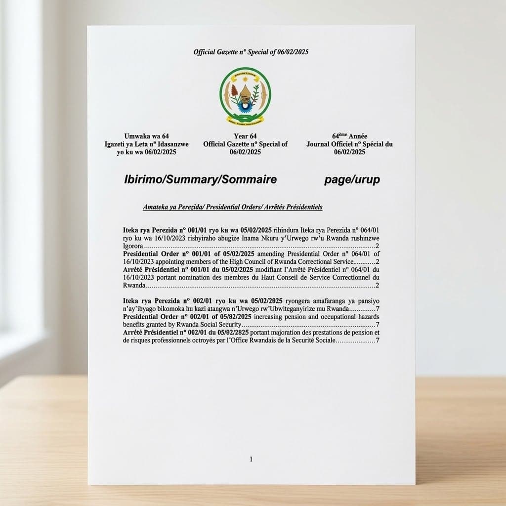 Rwanda Presidential Order No. 001/01 of 5 February 2025 Amending the High Council of Rwanda Correctional Service