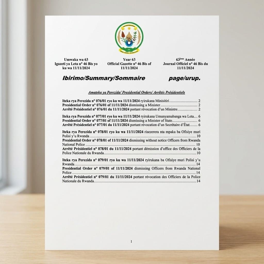 Rwanda Presidential Order No. 079/01 of 11 November 2024 Dismissing Officers from Rwanda National Police
