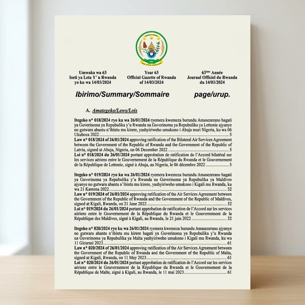 Law No. 021/2024 — Rwanda–Mauritania Air Transport Agreement