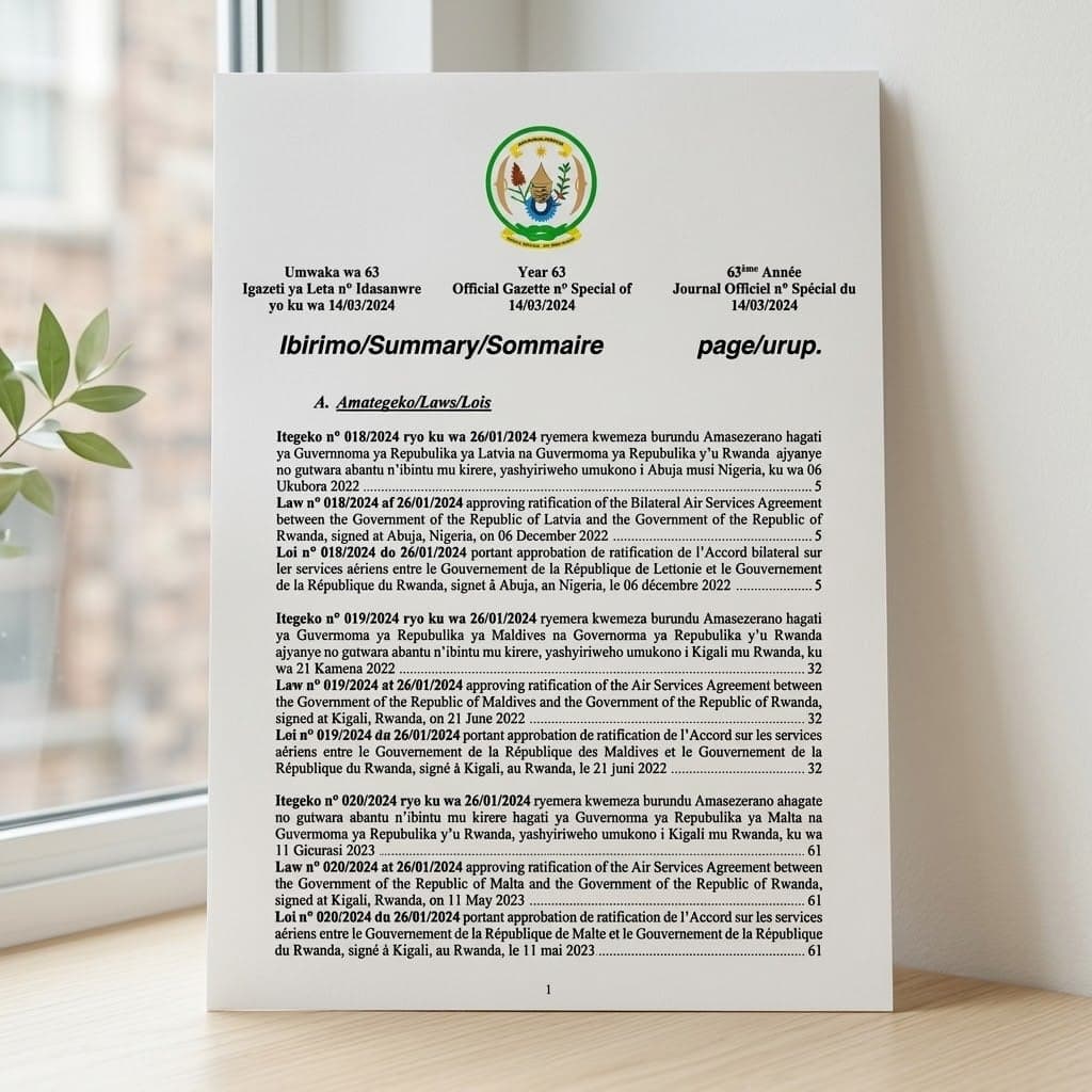 Law No. 018/2024 — Rwanda–Latvia Air Services Agreement