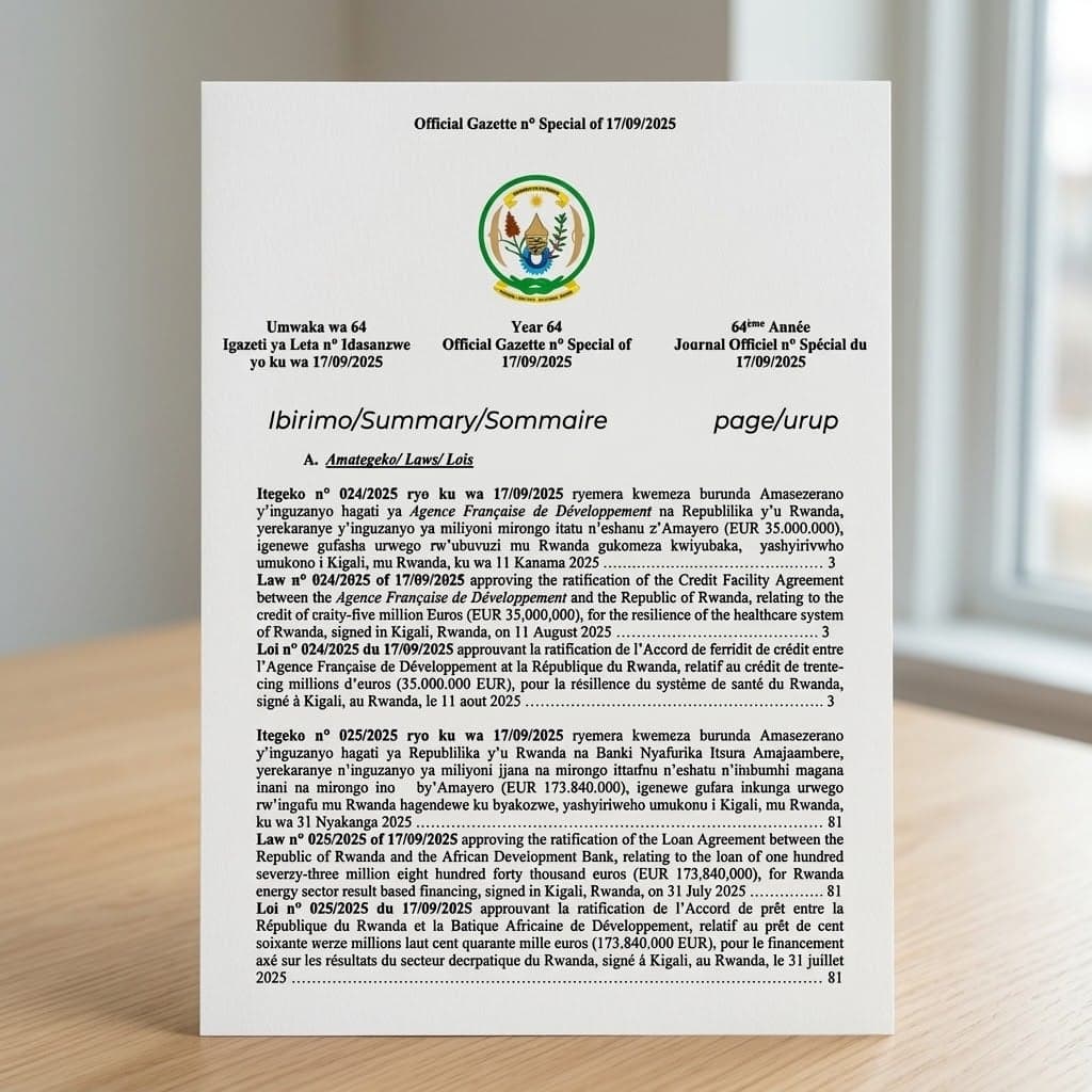 Law No. 025/2025 on Support to the Health Sector and Law No. 026/2025 on Support to the Energy Sector