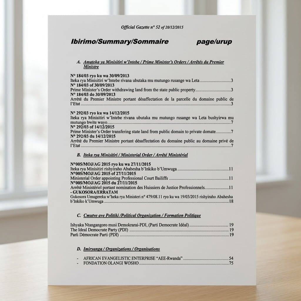 Ministerial Order No. 244/05 Granting Legal Personality to African Evangelistic Enterprise (AEE-Rwanda)