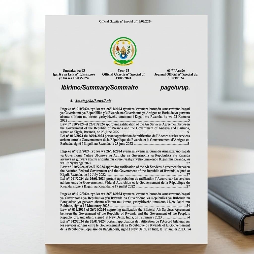 Law No. 016/2024 — Rwanda–Czech Republic Air Services Agreement