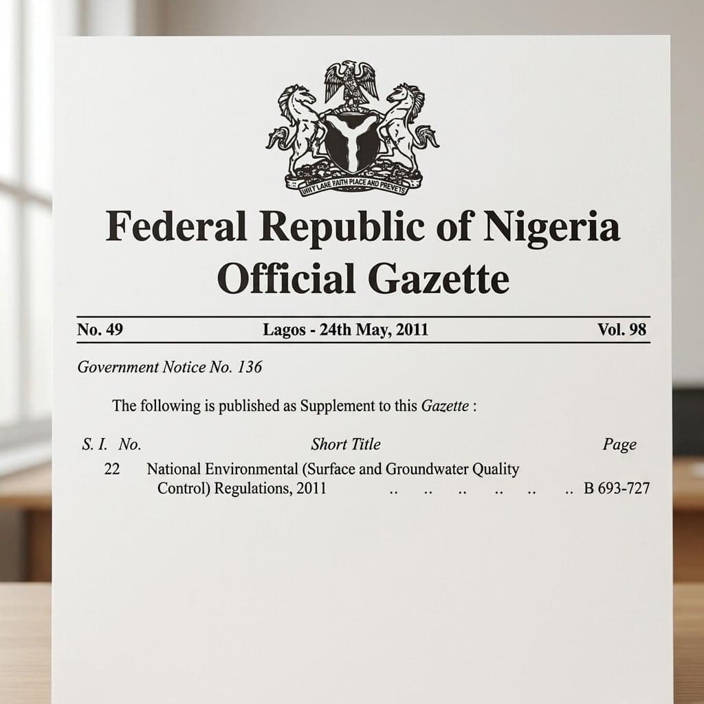National Environmental (Surface and Groundwater Quality Control) Regulations, S. I. No. 22, 2011