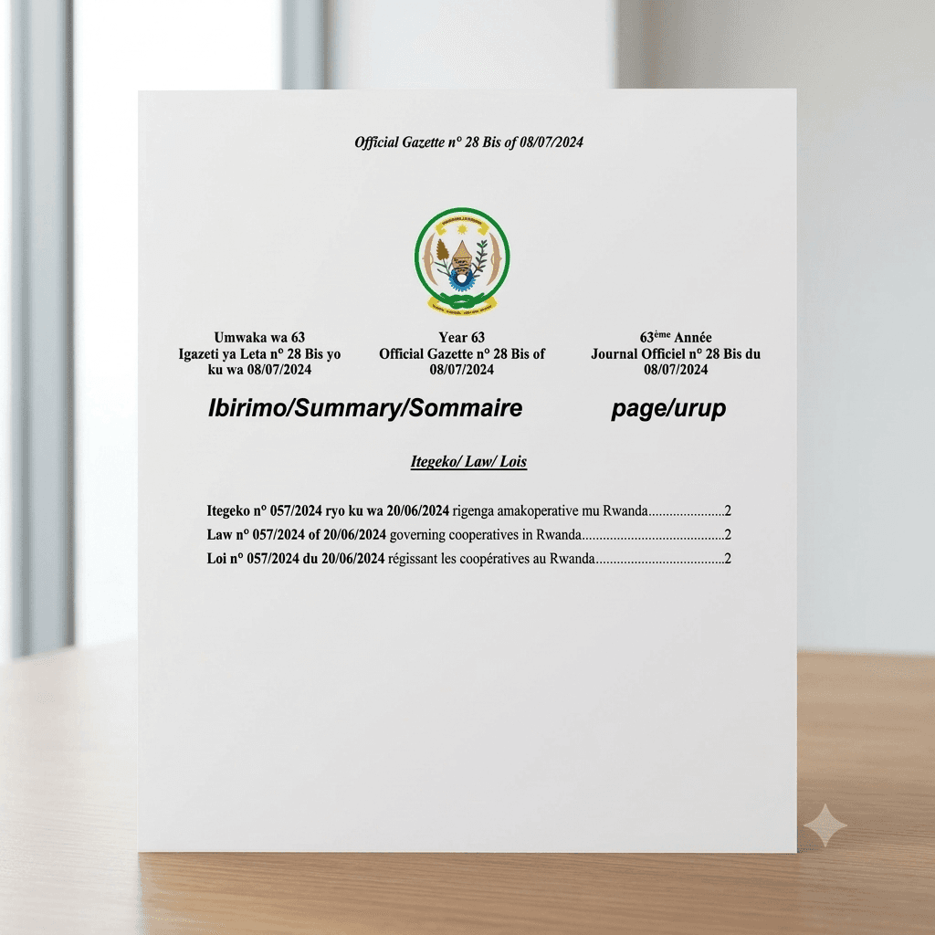 Rwanda Law No. 057/2024 of 20 June 2024 Governing Cooperatives in Rwanda