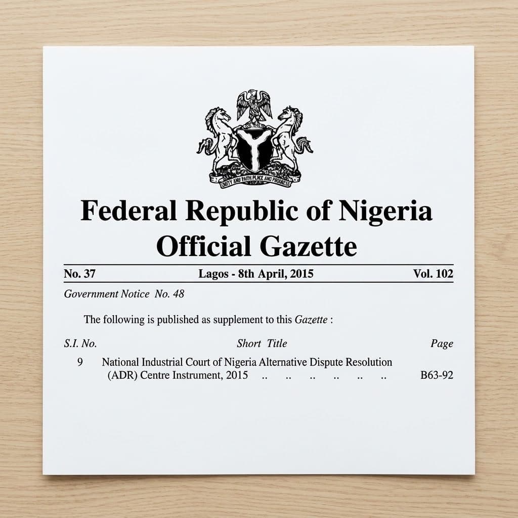 Nigeria's National Industrial Court of Nigeria: Alternative Dispute Resolution (ADR) Centre Instrument