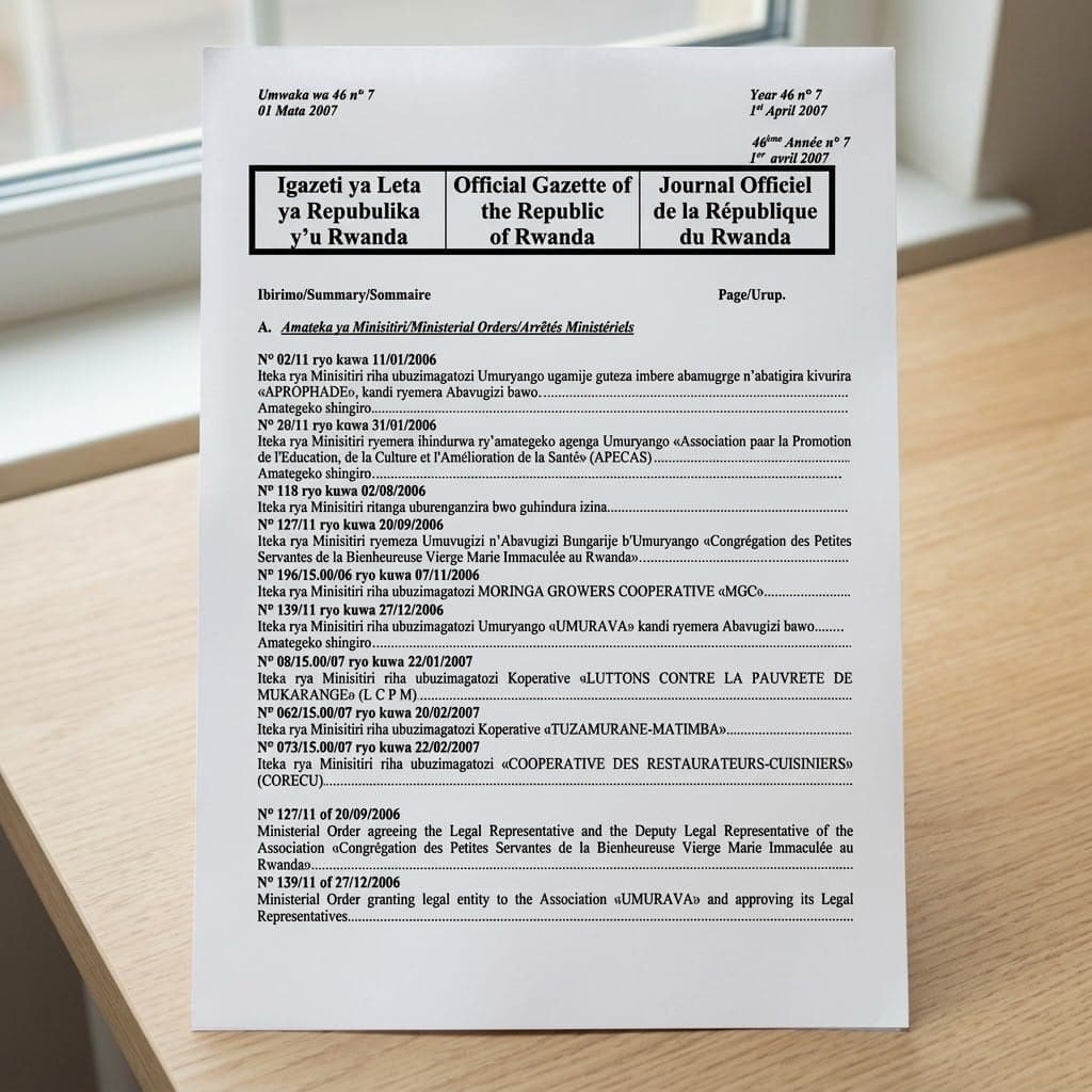 Granting Legal Entity to the Association «UMURAVA» and Approving its Legal Representatives
