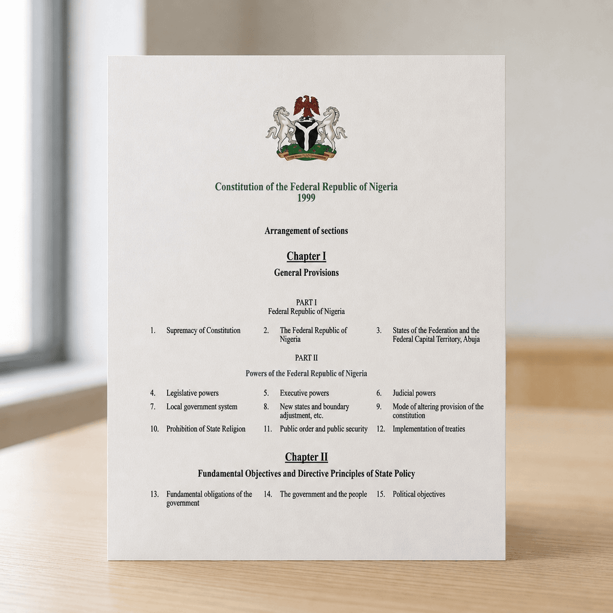 Nigeria's Constitution of the Federal Republic of Nigeria (1999)