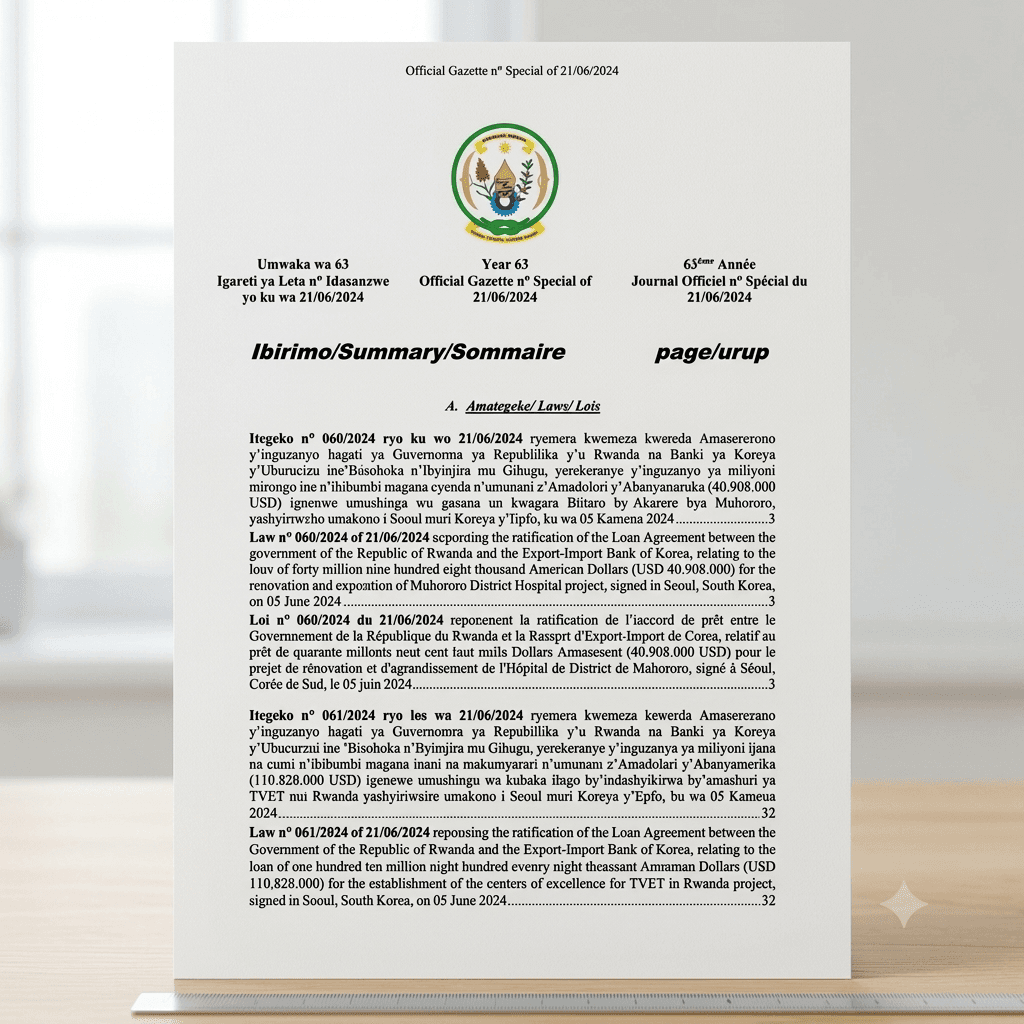 Rwanda Law No. 069/2024 of 26 June 2024 Approving Ratification of the Loan Agreement for the Accelerating Sustainable and Clean Energy Access Transformation Project