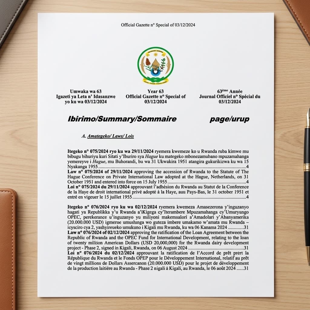 Law No. 076/2024 — OPEC Fund Loan for Rwanda Dairy Development