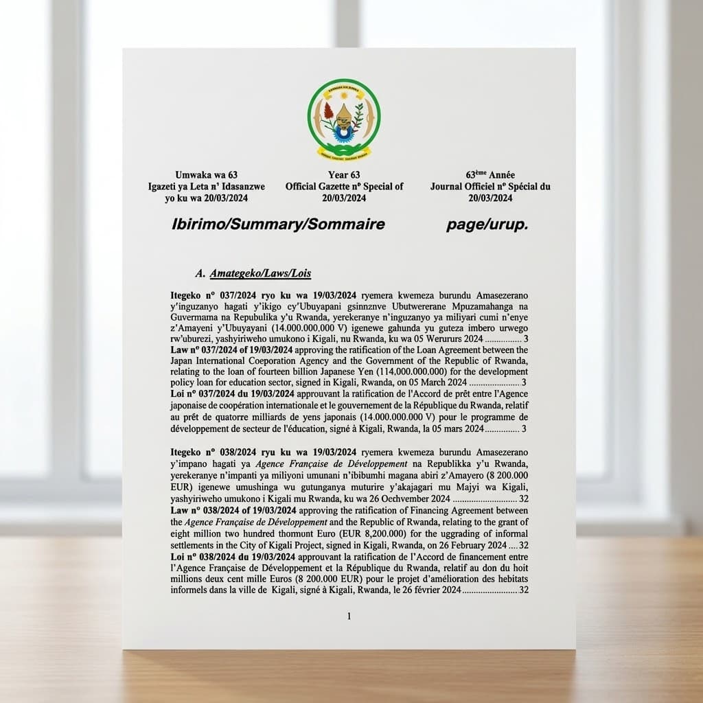 Law No. 038/2024 — AFD Grant for Upgrading Informal Settlements in Kigali