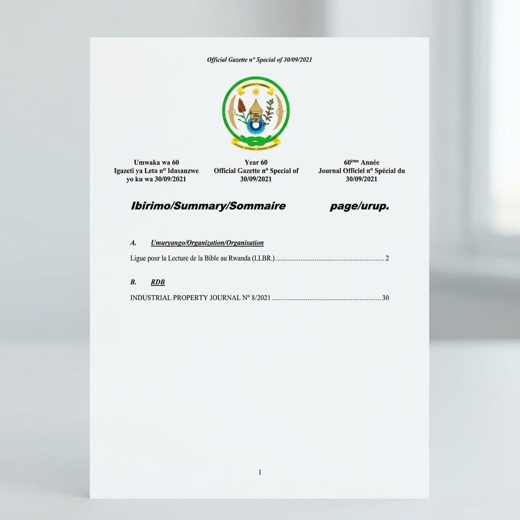 Ministerial Order No. 067/05 Granting Legal Personality to the Bible Reading League in Rwanda (LLBR)