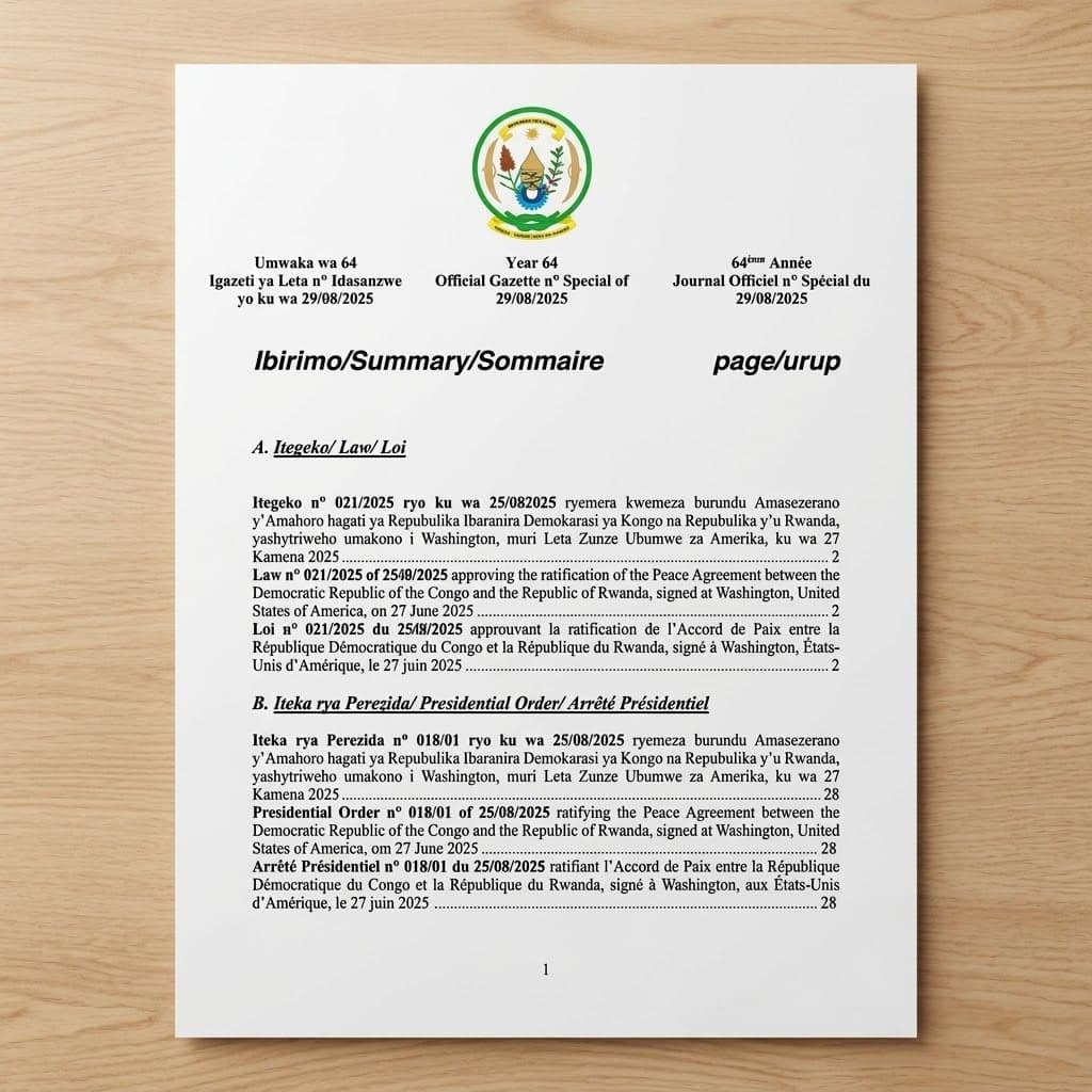 Law No. 021/2025 — DRC–Rwanda Peace Agreement