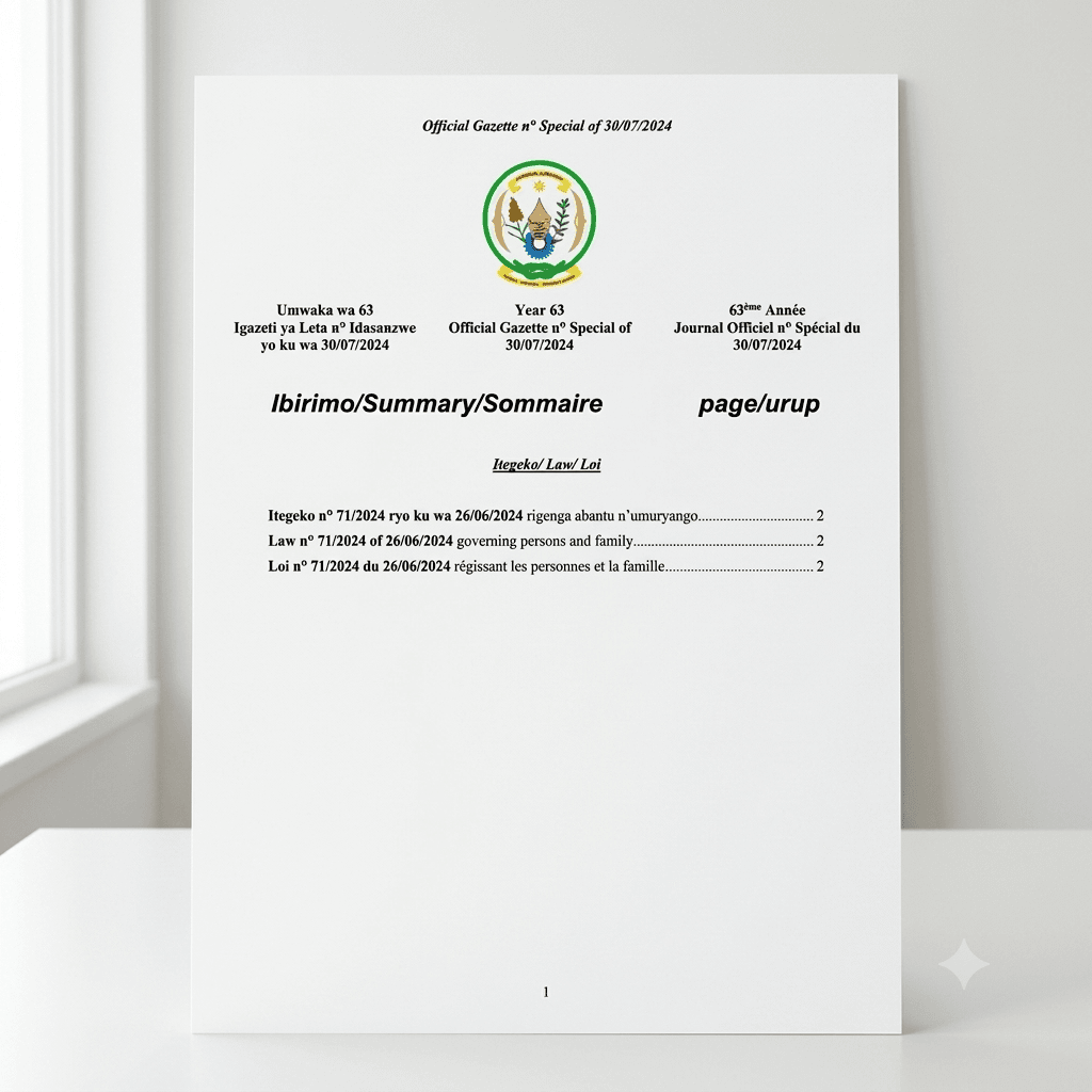 Rwanda Law No. 071/2024 of 26 June 2024 Governing Persons and Family