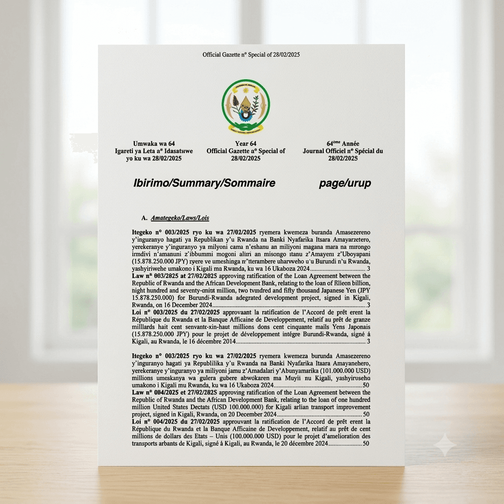 Rwanda Presidential Order No. 006/01 of 27 February 2025 on the Burundi-Rwanda Integrated Development Project