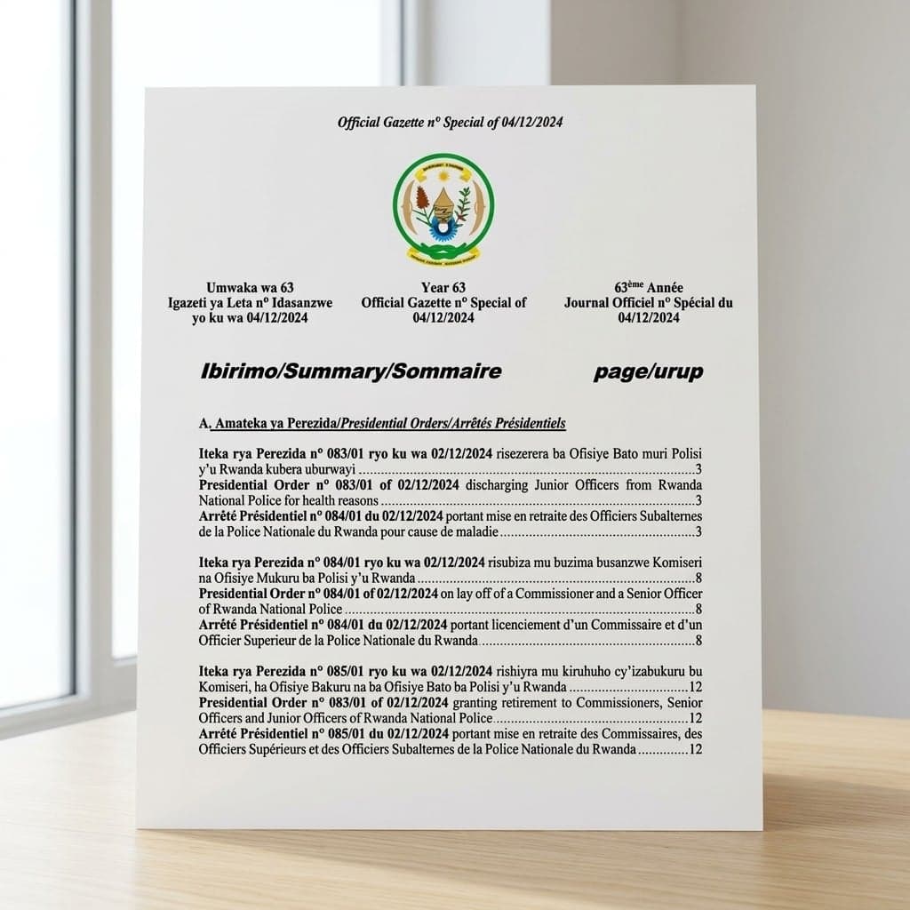 Rwanda Presidential Order No. 084/01 of 2 December 2024 on Layoff of Police Officers