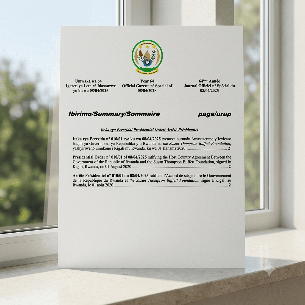 Rwanda Presidential Order No. 020/01 of 17 September 2025 Ratifying the African Development Bank Loan for Energy Sector Results-Based Financing