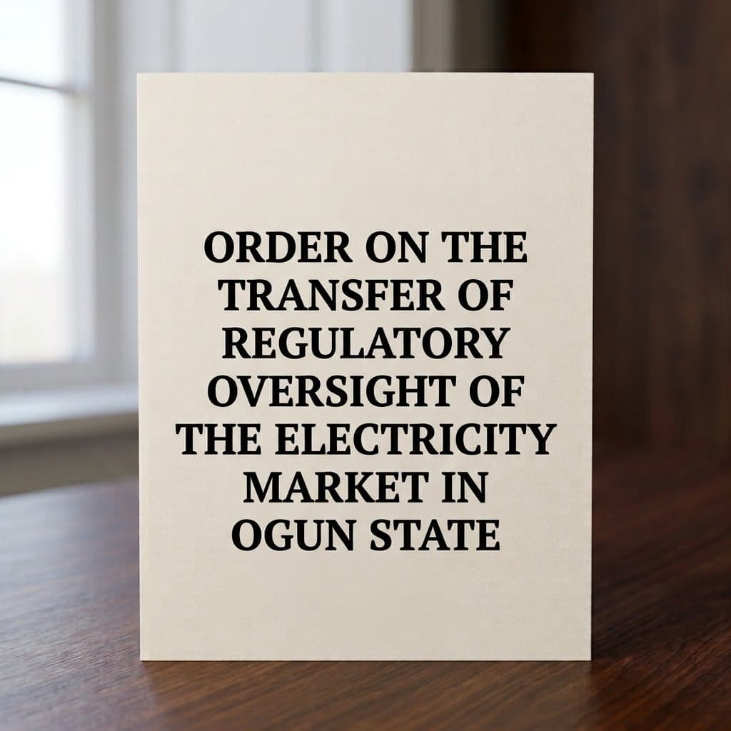 Order on the Transfer of Regulatory Oversight of the Electricity Market in Ogun State