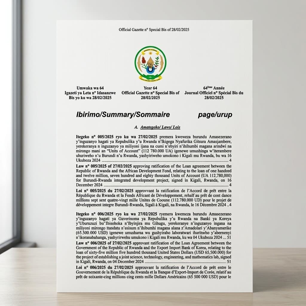 Law No. 005/2025 — African Development Fund Loan for Burundi–Rwanda Integrated Development