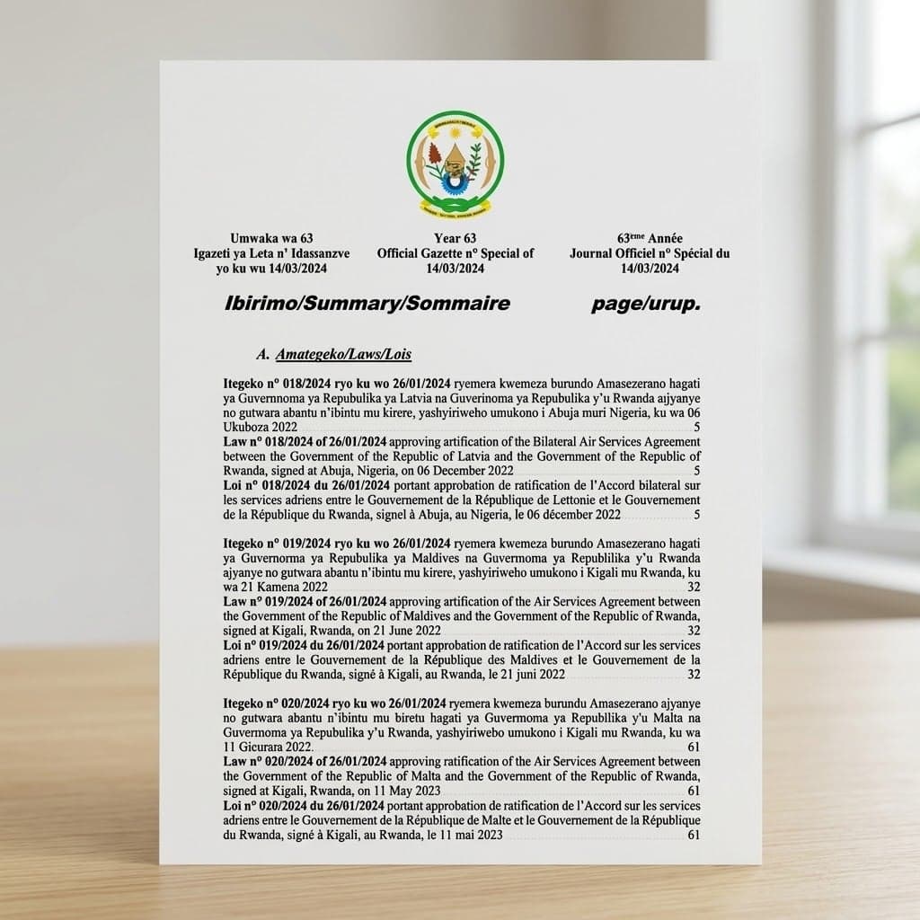 Law No. 020/2024 — Rwanda–Malta Air Services Agreement