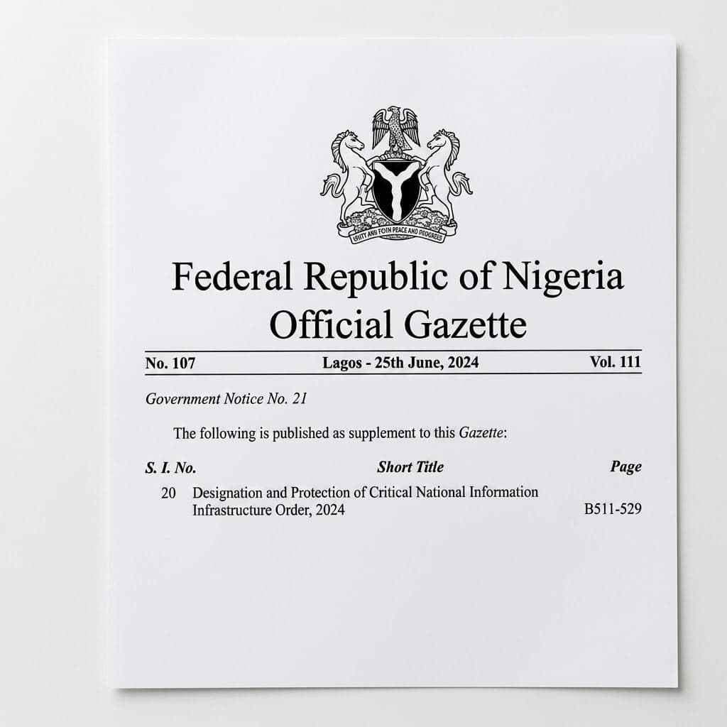Nigeria's Official Gazette on Designation and Protection of Critical National Information Infrastructure Order, 2024