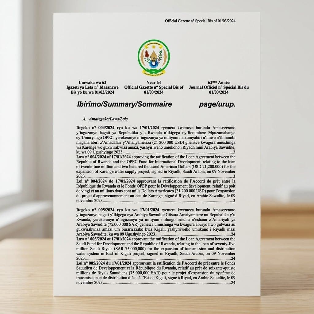 Saudi Fund for Development Loan for East of Kigali Water System
