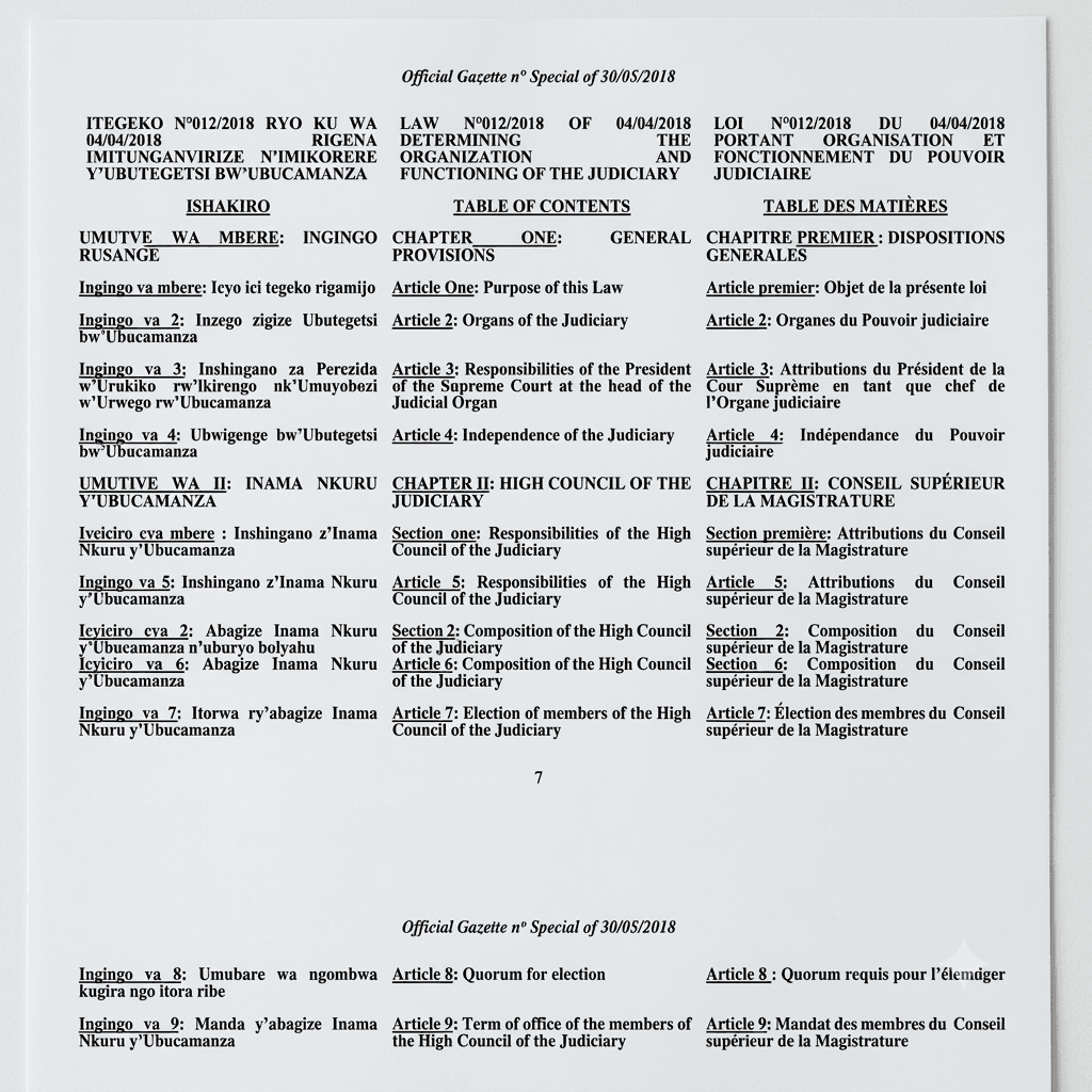 Rwanda Law No. 074/2024 of 29 November 2024 Amending Law No. 012/2018 of 4 April 2018 Determining the Organization and Functioning of the Judiciary