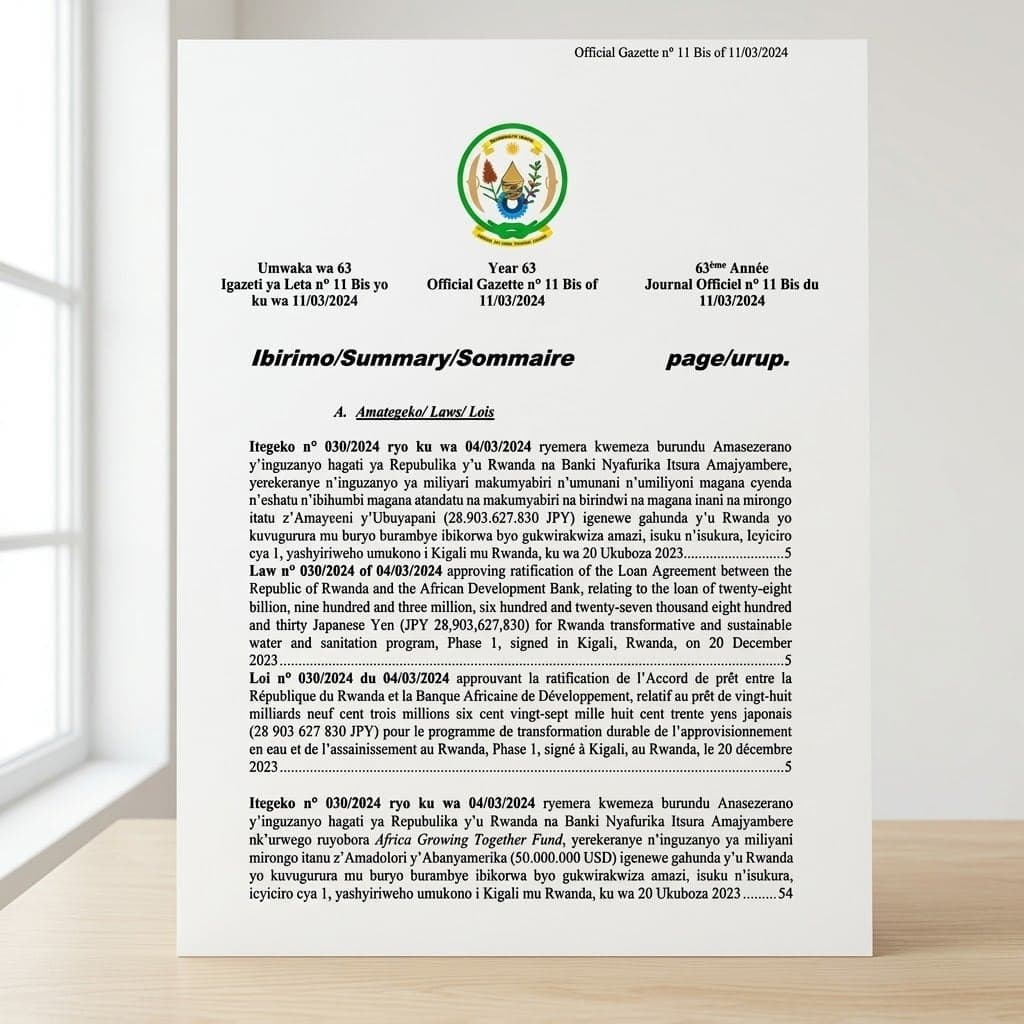 Law No. 029/2024 — African Development Bank Loan for the Transformative and Sustainable Water and Sanitation Program