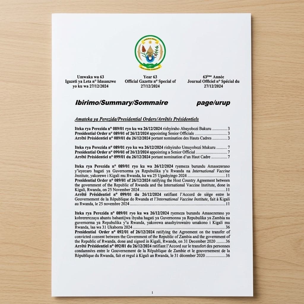 Rwanda Presidential Order No. 090/01 of 26 December 2024 Appointing a Senior Official