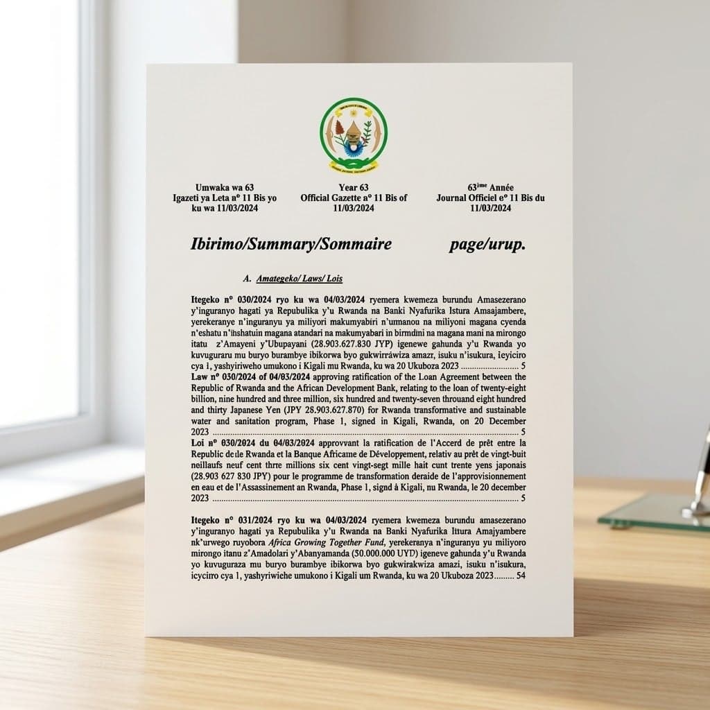 Law No. 030/2024 — African Development Bank Loan for the Transformative and Sustainable Water Supply and Sanitation Program