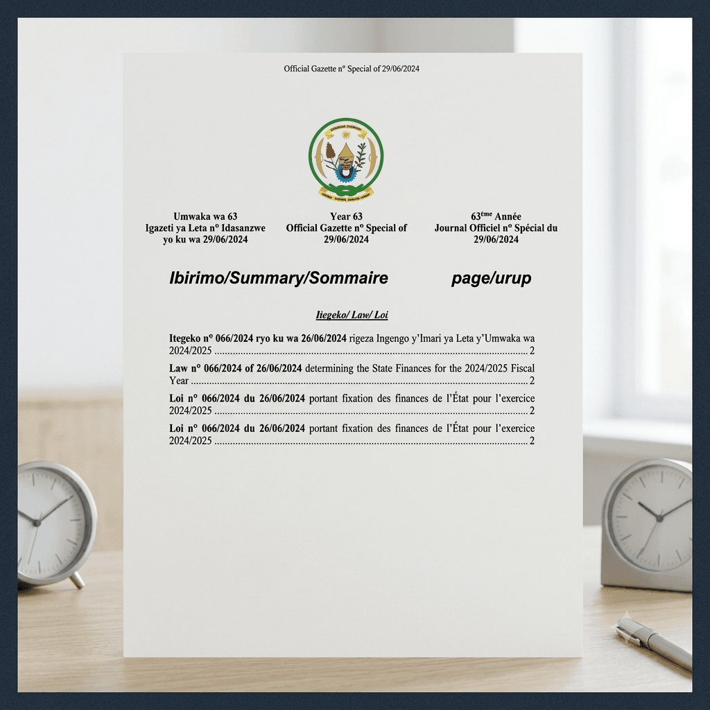 Rwanda Law No. 064/2024 of 26 June 2024 Determining the State Finances for the 2024/2025 Fiscal Year
