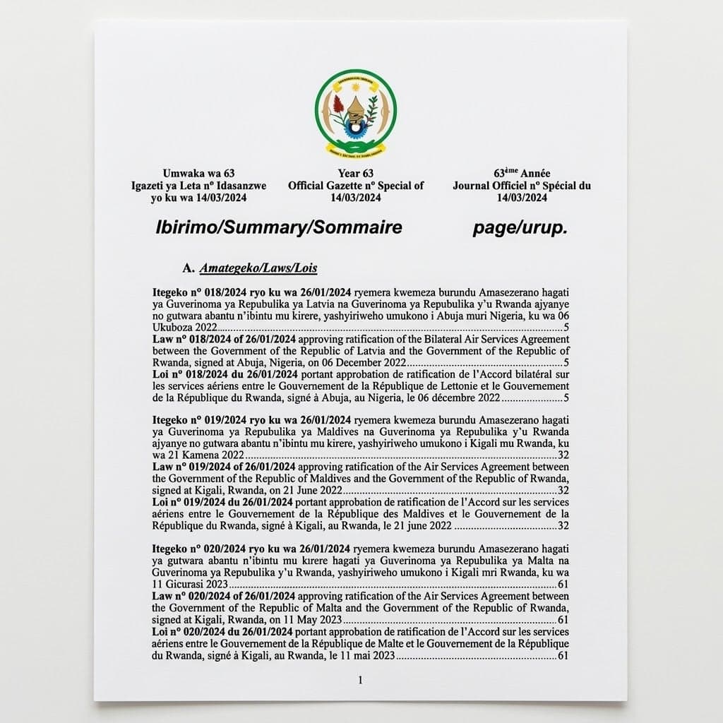 Law No. 022/2024 — Rwanda–New Zealand Air Services Agreement