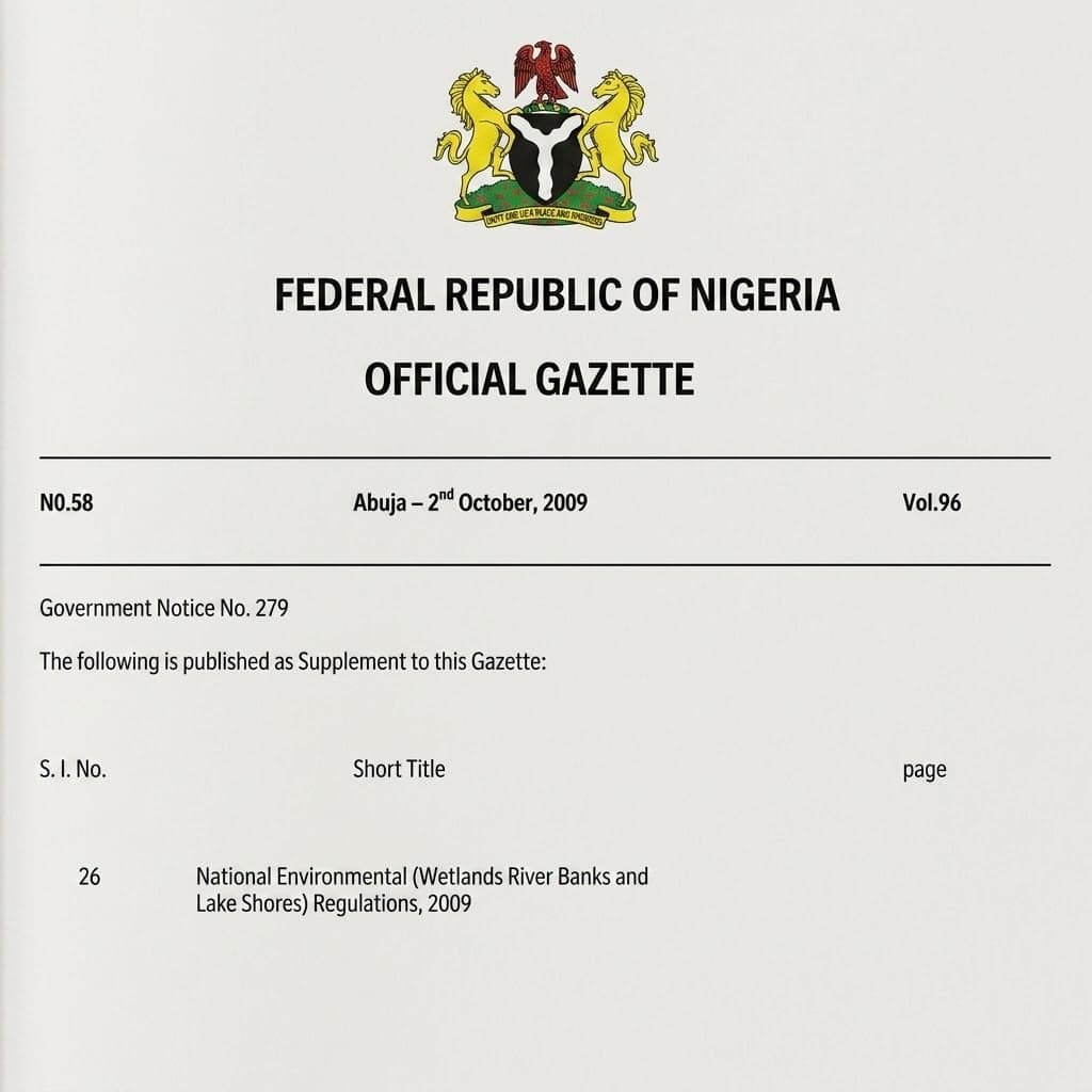 National Environmental (Wetlands, River Banks and Lake Shores) Regulations, S. I. No. 26, 2009