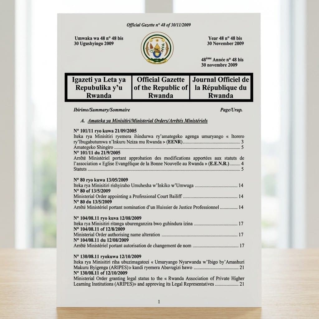 Approval of Amendments to the Statutes of Eglise Evangélique de la Bonne Nouvelle au Rwanda (EENR)