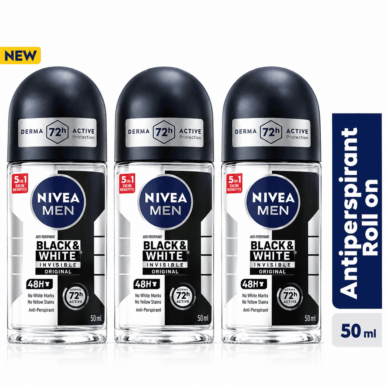 NIVEA MEN Black & White Invisible Original Anti-Perspirant Roll-on For Men, 72h - 50ml (Pack Of 3) — by NIVEA — men-black-white-roll-ons products from NG — Afrizonemart
